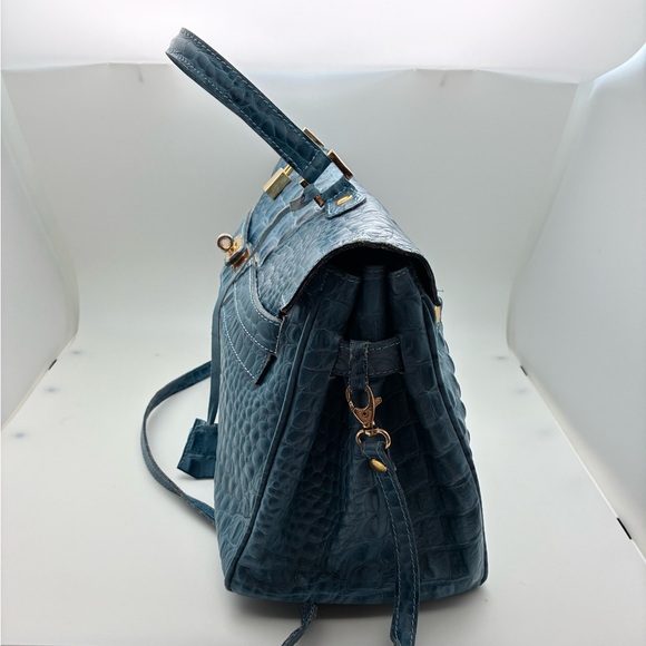 Elegant Blue Crocodile Embossed Leather Birkin Style Handbag Tote - Picture 3 of 8
